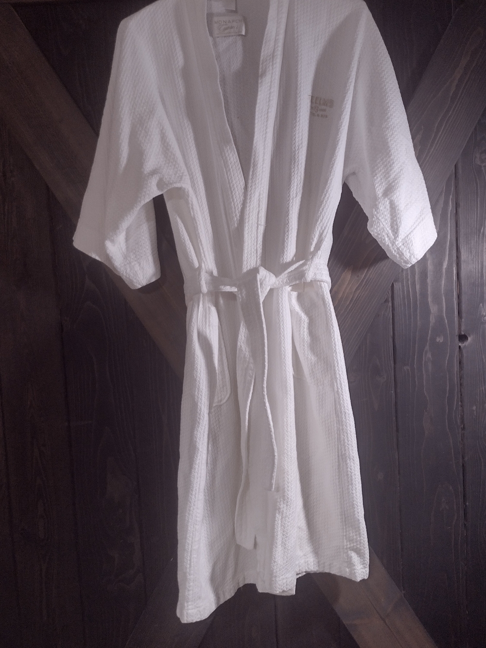 Monarch Cypress White Waffle Weave Bath Robe from Elms hotel And Spa